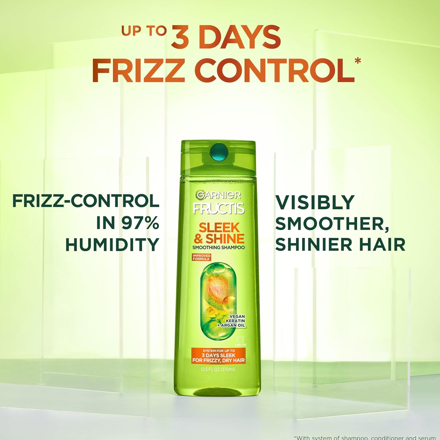 Garnier Fructis Sleek & Shine Shampoo & Conditioner Set – Plant Keratin + Argan Oil, Anti‑Frizz
