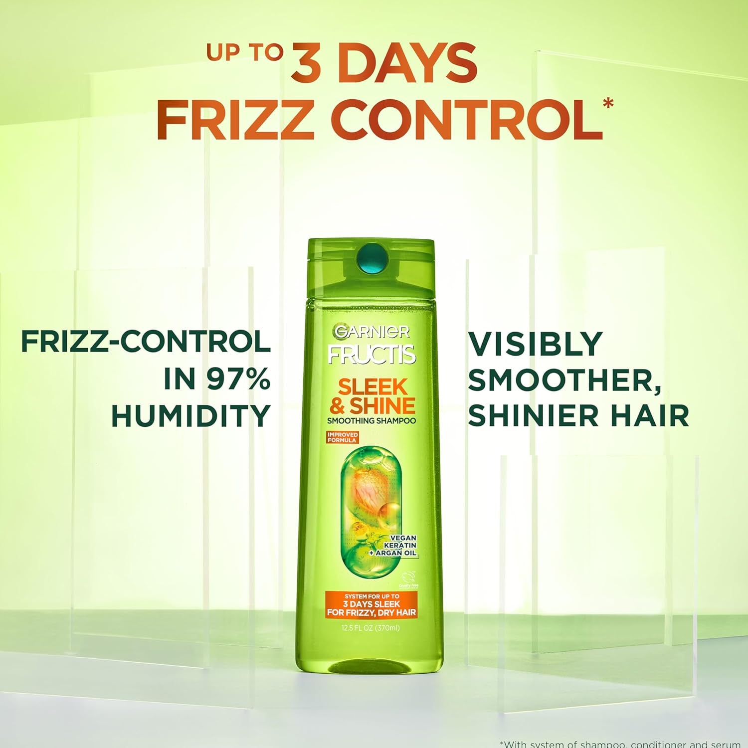 Garnier Fructis Sleek & Shine Shampoo & Conditioner Set – Plant Keratin + Argan Oil, Anti‑Frizz