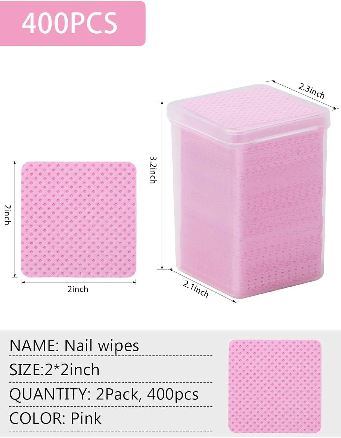 400‑Count Lint‑Free Nail Wipes – Pink Non‑Woven Cleaning Pads for Nails, Lash Extensions & Salon Use