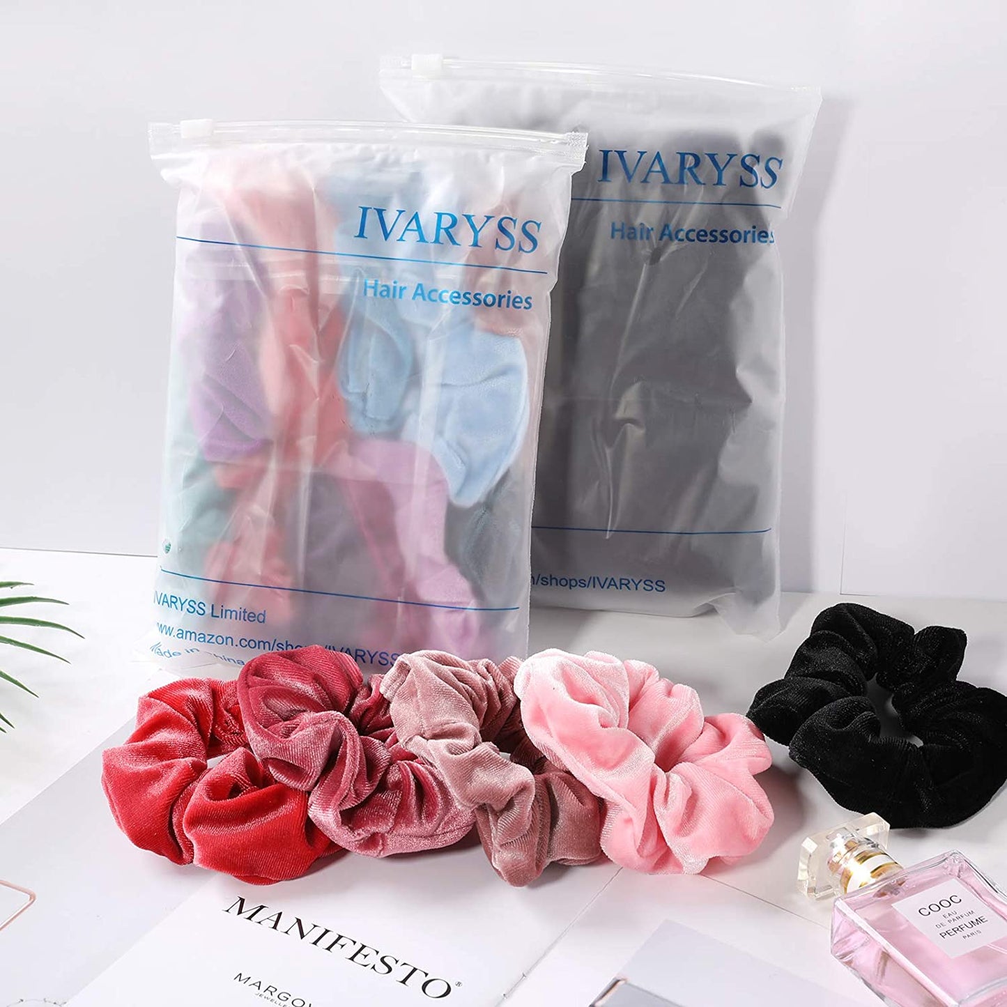 Extra‑Large Velvet Scrunchies for Thick Hair – Soft Premium Jumbo 6‑Inch XL Hair Ties, Big Stretchy Elastic Bands, 4‑Pack (Dark Colors)