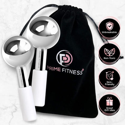 Stainless Steel Cryo Ice Globes – Hot & Cold Facial Massage Balls for Depuffing, Tightening & Glowing Skin