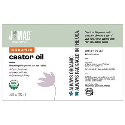 Organic Castor Oil – Cold‑Pressed, Pure & Unrefined, Hexane‑Free, 16 oz Glass Bottle for Face, Skin, Hair, Eyelashes, Packs & Wraps
