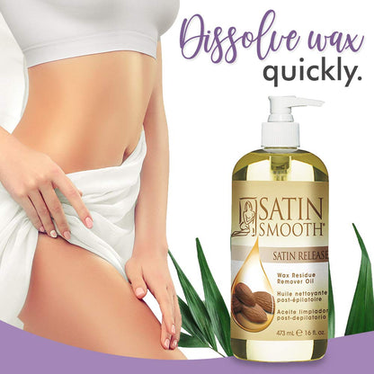 Satin Release Wax Residue Remover Oil – Fast‑Dissolving Post‑Wax Treatment for Skin, 16 oz (1‑Pack)