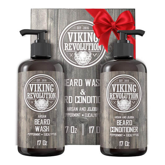 Viking Revolution Beard Shampoo & Conditioner Kit – Hydrating Beard Wash Set with Natural Beard Oil for Growth, Softness & Dandruff Relief