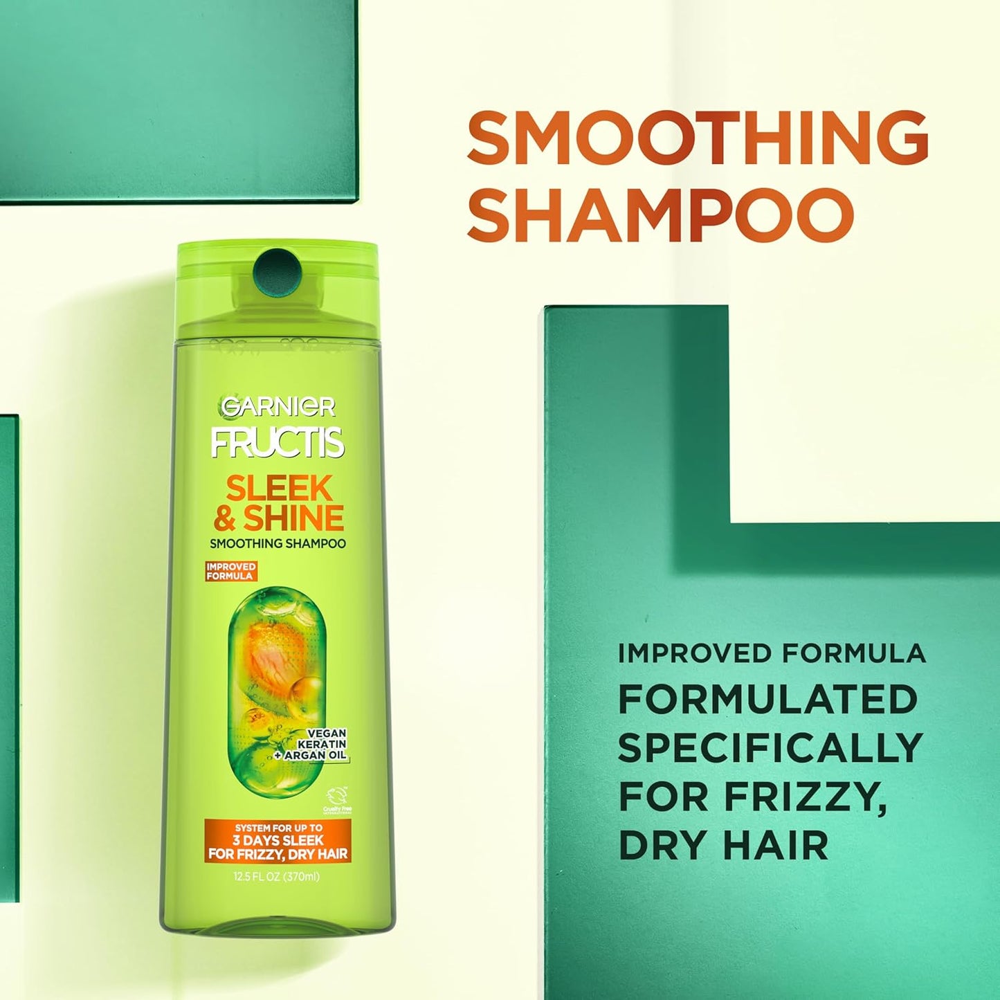 Garnier Fructis Sleek & Shine Shampoo & Conditioner Set – Plant Keratin + Argan Oil, Anti‑Frizz