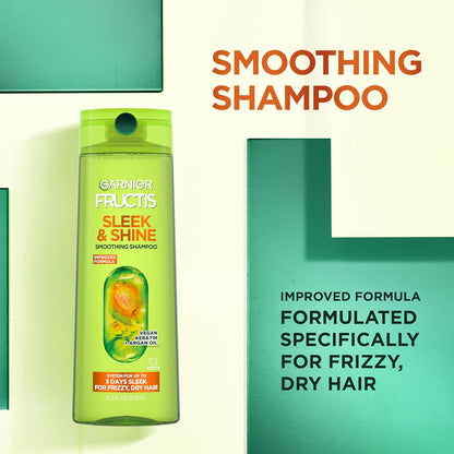 Garnier Fructis Sleek & Shine Shampoo & Conditioner Set – Plant Keratin + Argan Oil, Anti‑Frizz