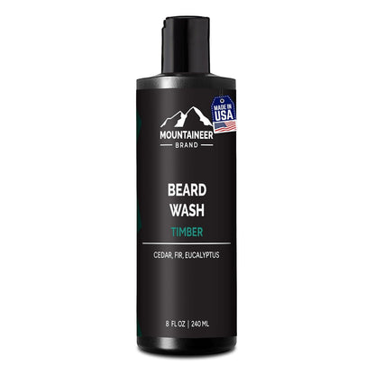 Beard Wash for Men – 100% Natural Beard Shampoo with Thick Softening Lather, Hydrating & Detangling Grooming Treatment for Hair & Skin, Timber Scent (8oz)