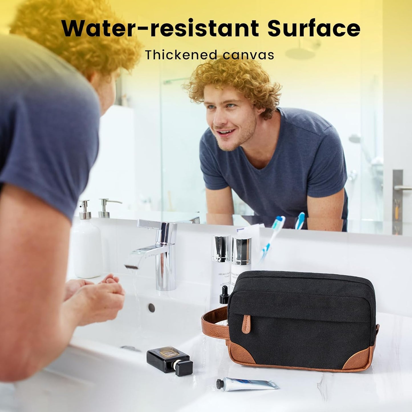 Hanging Travel Toiletry Bag for Men – Water‑Resistant Canvas Shaving Bag with Large Capacity & Multiple Compartments (Black)