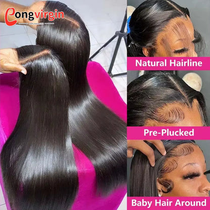 5x5 Glueless Human Hair Wig – Ready to Wear Pre‑Cut HD Lace, Wear & Go Straight Lace Front Wig for Women, Pre‑Plucked Hairline, Natural Black, Beginner‑Friendly Glueless Wig
