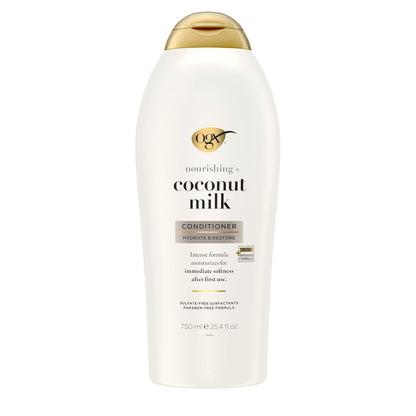 OGX Nourishing + Coconut Milk Conditioner – Hydrating, Strengthening Formula for Soft, Smooth, Frizz‑Free Hair (25.4 oz)