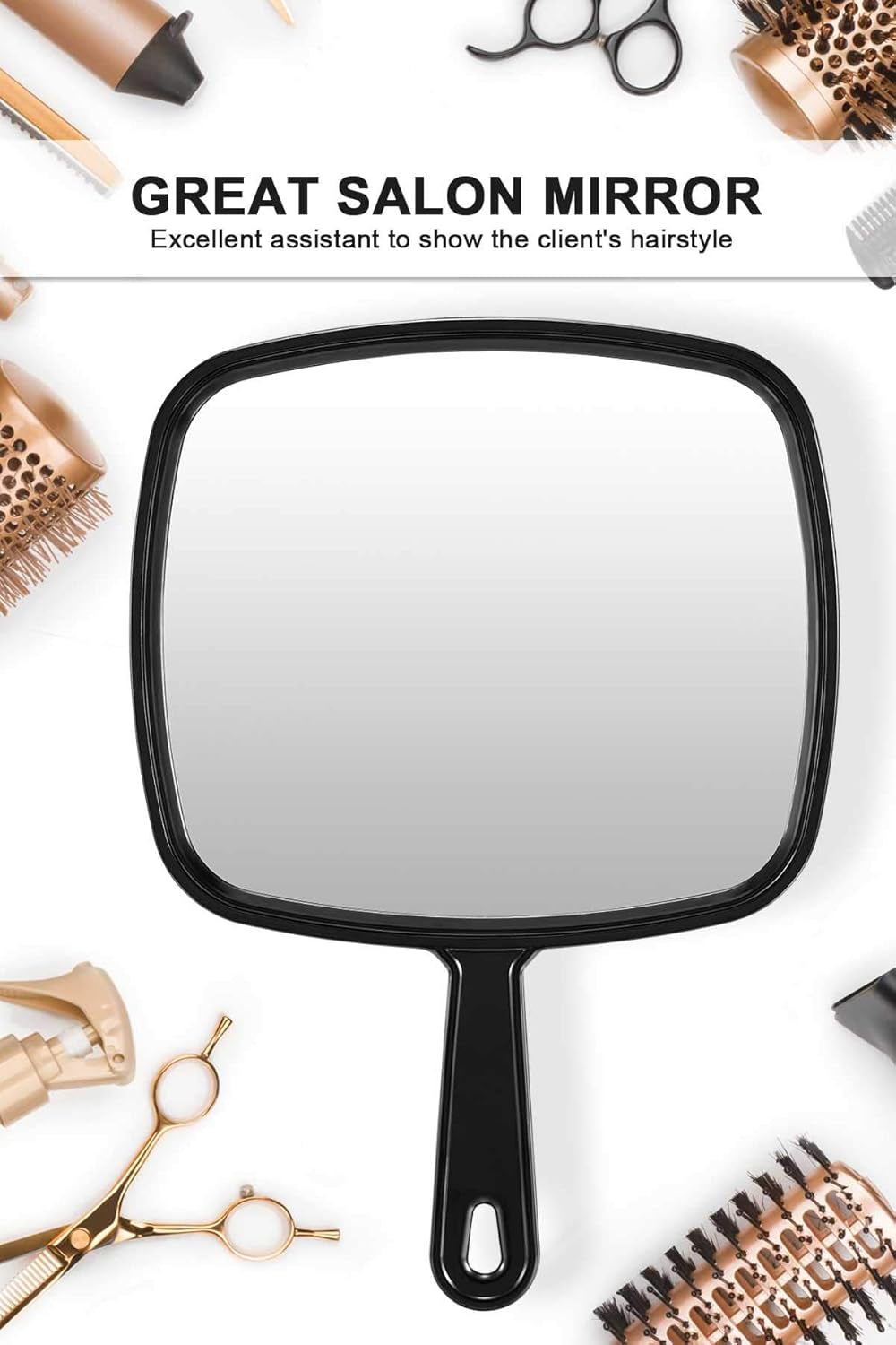 Large Handheld Mirror – 9" x 7.9" Premium Glass Salon Mirror with Waterproof Grip, Hanging Option & Travel‑Light Design