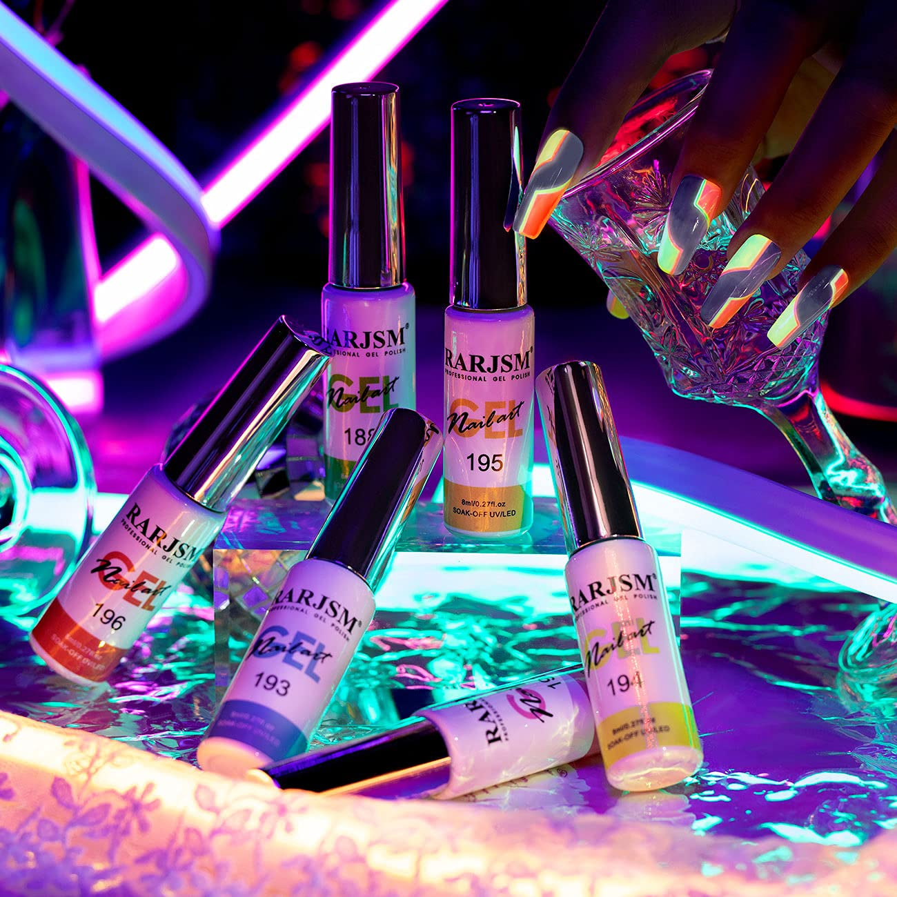 3‑in‑1 Glow‑in‑the‑Dark Gel Liner Nail Polish Set – Neon Daylight, Glow Night, Fine Art Brush (6‑Piece)