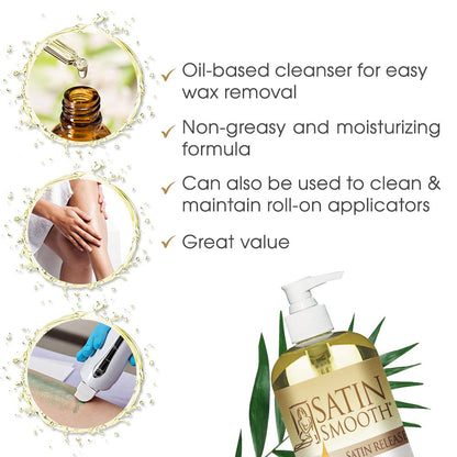 Satin Release Wax Residue Remover Oil – Fast‑Dissolving Post‑Wax Treatment for Skin, 16 oz (1‑Pack)