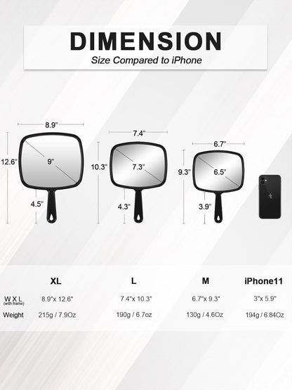 Large Handheld Mirror – 9" x 7.9" Premium Glass Salon Mirror with Waterproof Grip, Hanging Option & Travel‑Light Design