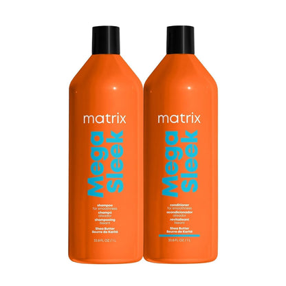 Matrix Mega Sleek Shampoo & Conditioner – Shea Butter Anti‑Frizz System for Coarse, Unruly, Humidity‑Prone Hair