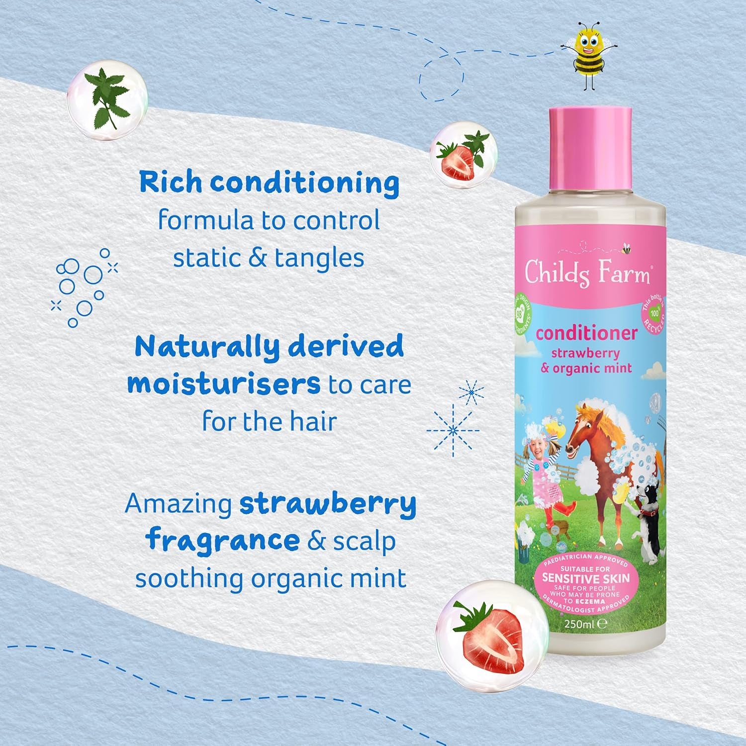 Childs Farm Kids Hair Conditioner – 97% Natural, Gentle Detangler for Sensitive Skin with Strawberry & Organic Mint