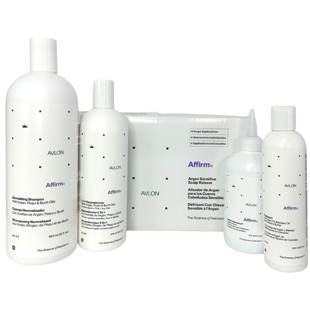 4Pack Affirm Haircare Bundle 3 Avlon strengthening and repair system with reconstructor shampoo and conditioner for damaged relaxed hair