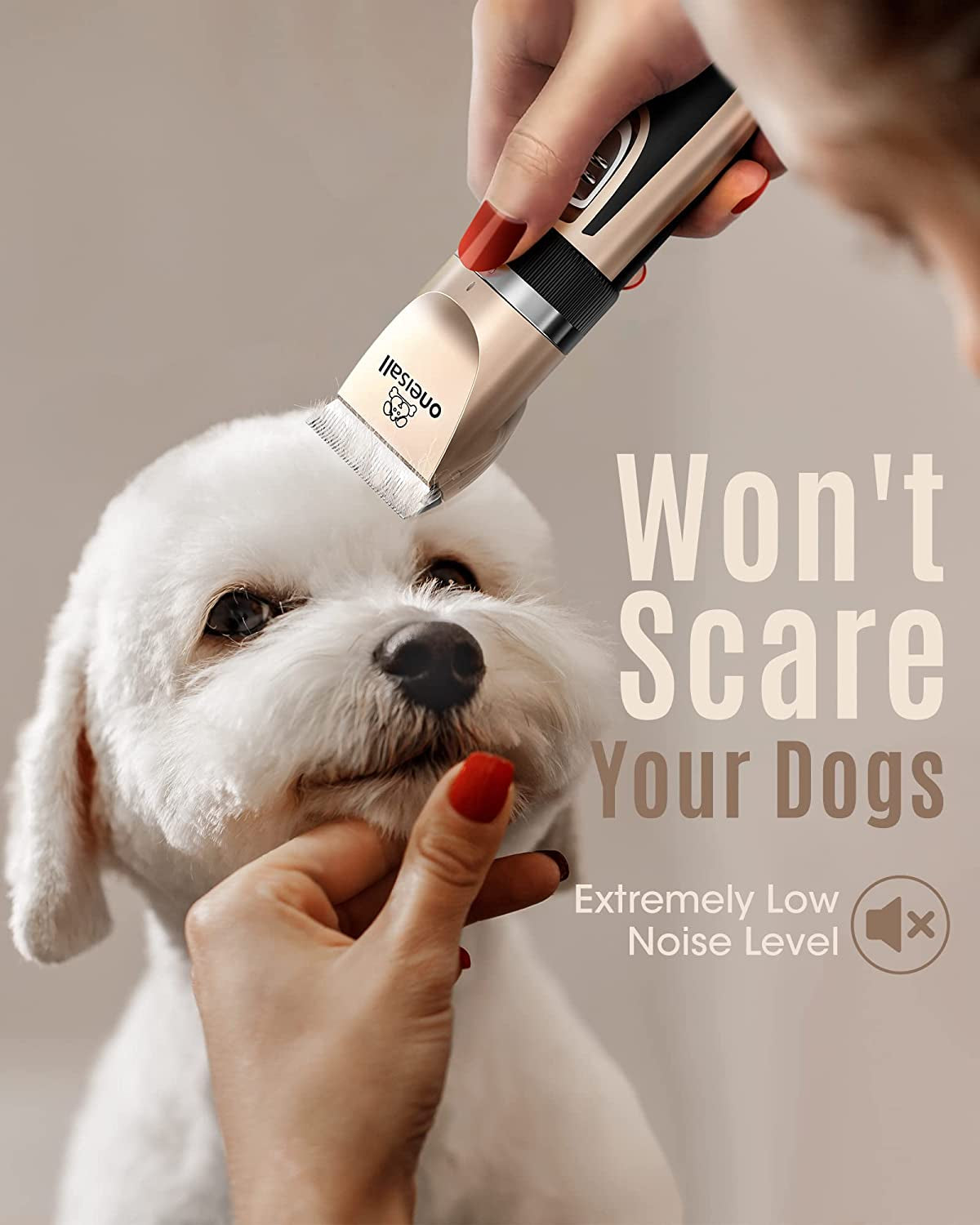 Low‑Noise Dog Clippers – 2‑Speed Rechargeable Cordless Pet Grooming Kit for Dogs & Cats (Gold)