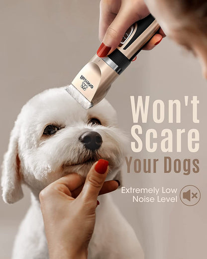 Low‑Noise Dog Clippers – 2‑Speed Rechargeable Cordless Pet Grooming Kit for Dogs & Cats (Gold)