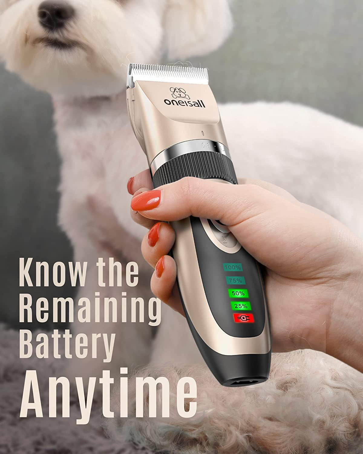 Low‑Noise Dog Clippers – 2‑Speed Rechargeable Cordless Pet Grooming Kit for Dogs & Cats (Gold)