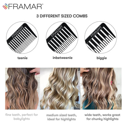 Dreamweaver Highlight Comb Set – Professional Foiling & Parting Combs for Hair Highlighting, Precision Highlighting Combs with Parting Tip (3‑Pack, Black)