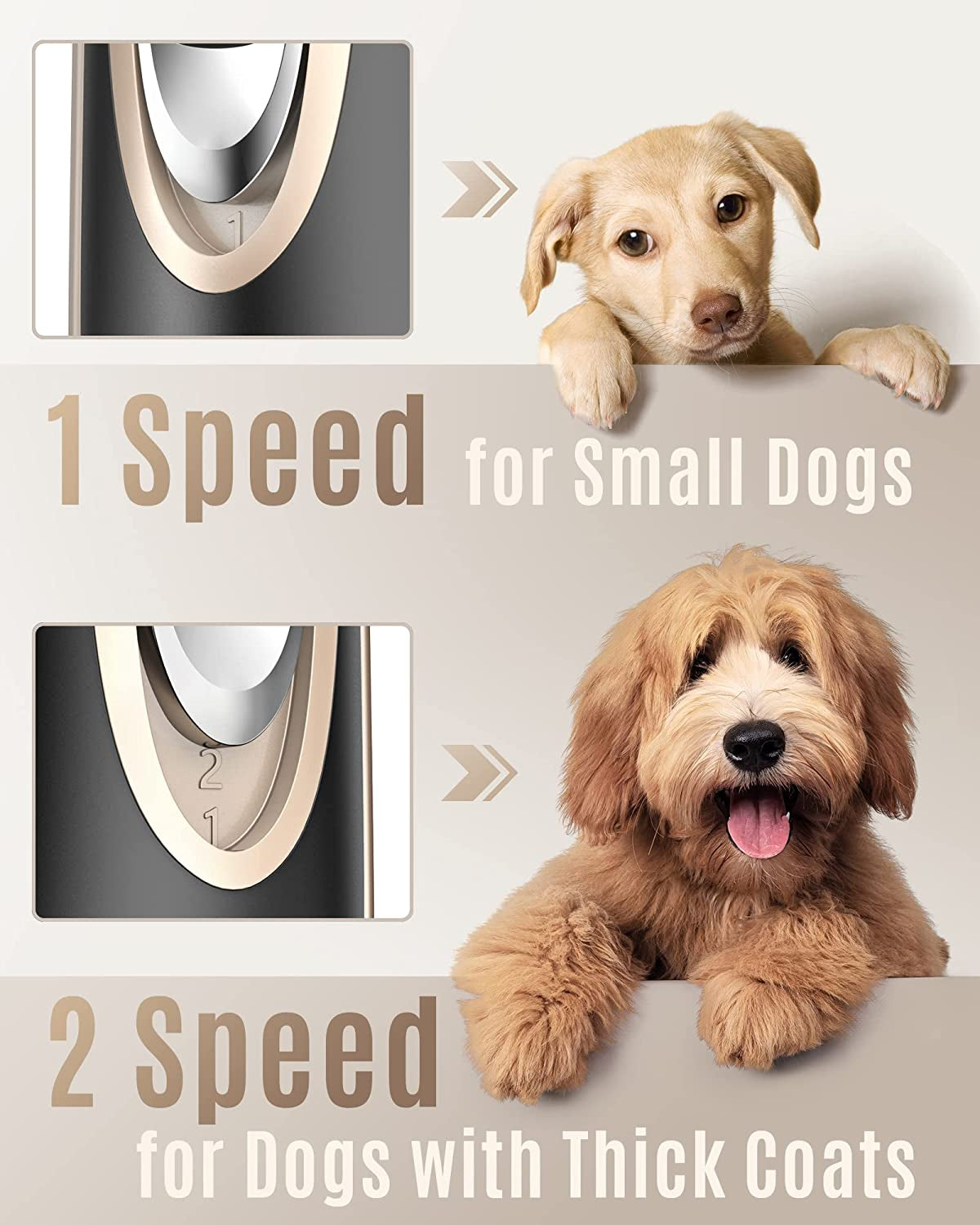 Low‑Noise Dog Clippers – 2‑Speed Rechargeable Cordless Pet Grooming Kit for Dogs & Cats (Gold)