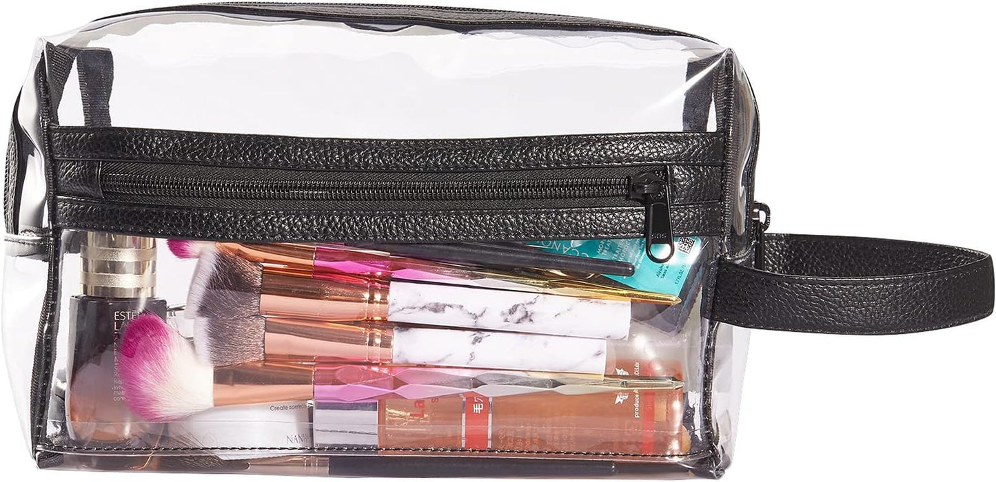 Clear PVC Travel Toiletry Bag – Waterproof, Lightweight Organizer with PU Leather Strap & Multiple Zipper Compartments