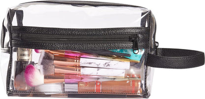 Clear PVC Travel Toiletry Bag – Waterproof, Lightweight Organizer with PU Leather Strap & Multiple Zipper Compartments