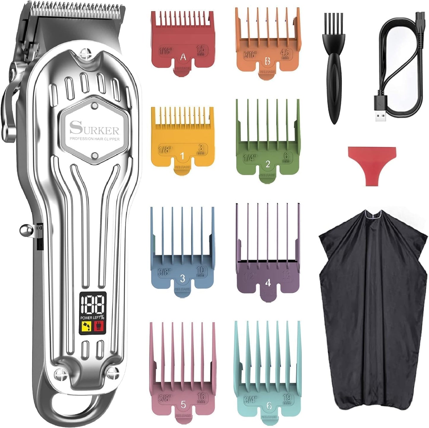 Professional Men’s Hair Clippers – Corded/Cordless Rechargeable Hair Trimmer Kit with LED Display