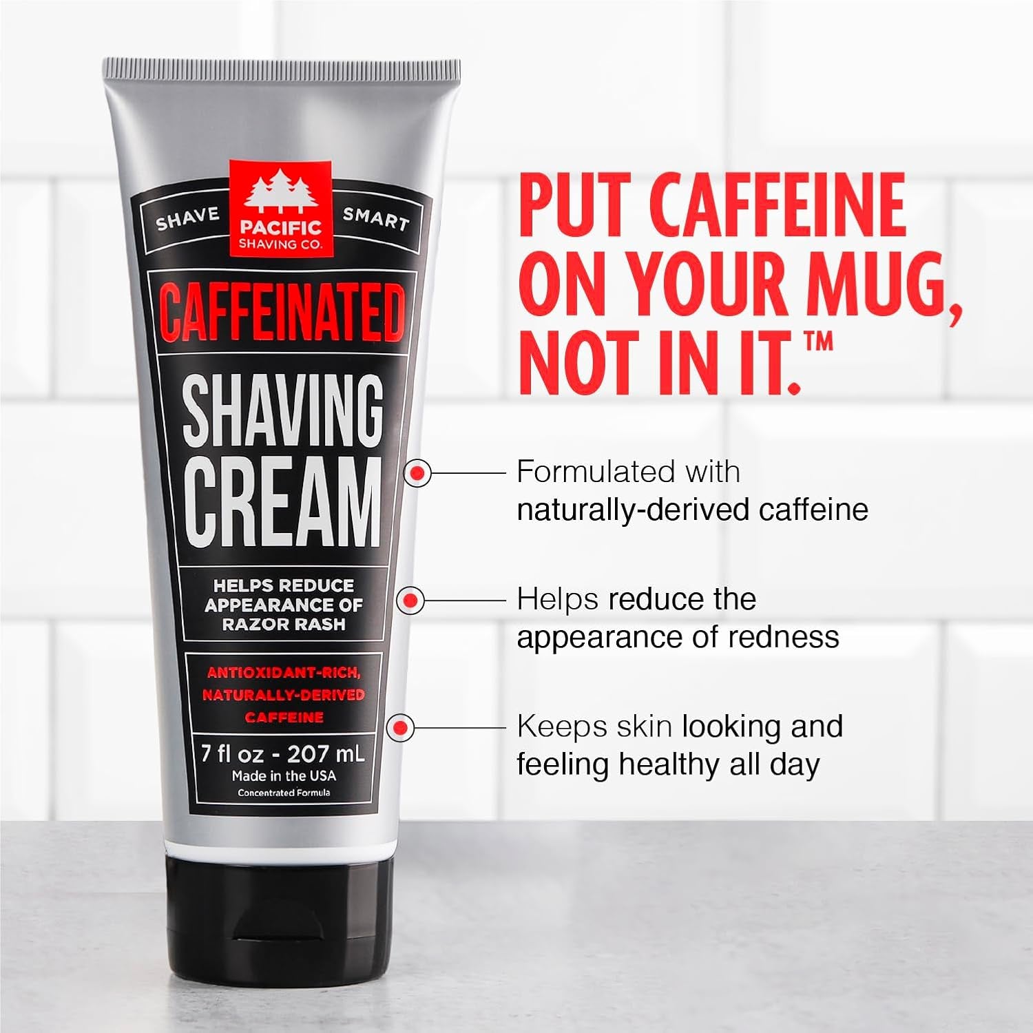 Caffeinated Shaving Cream – Hydrating Shea Butter & Spearmint Antioxidant Formula with Caffeine for a Smooth, Redness‑Reducing, Irritation‑Free Shave (7oz)