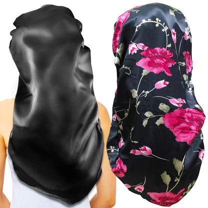 2‑Pack Extra‑Large Satin Sleep Caps – 27" Long Bonnets for Braids, Locs, Curly & Natural Hair Soft No‑Slip Silky Bonnet Set for Women & Men