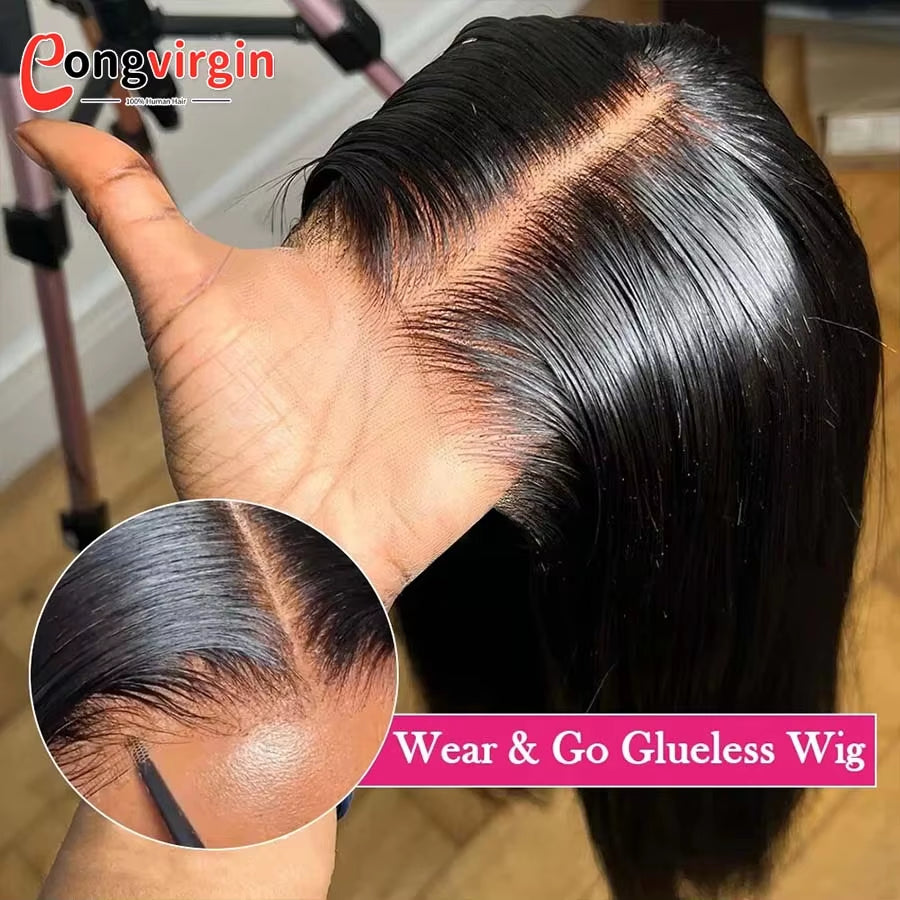 5x5 Glueless Human Hair Wig – Ready to Wear Pre‑Cut HD Lace, Wear & Go Straight Lace Front Wig for Women, Pre‑Plucked Hairline, Natural Black, Beginner‑Friendly Glueless Wig