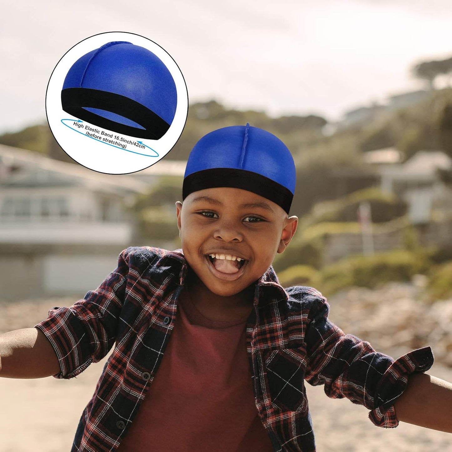 6‑Piece Kids Satin Durag & Wave Cap Set – Unisex 360 Wave Headwraps with Long Tail & Wide Straps