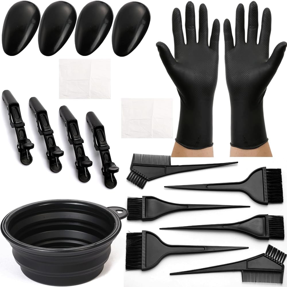 19‑Piece Hair Dye Coloring Kit – Professional Hair Coloring Bowl, Brushes, Combs, Clips, Capes & Gloves for Salon & At‑Home Use