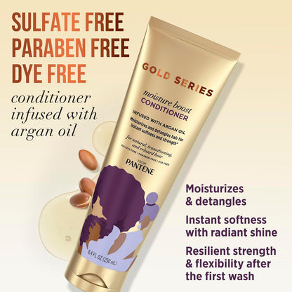 Pantene Gold Series Sulfate‑Free Shampoo & Moisture Boost Conditioner – Argan Oil Hydration Duo for Soft, Strong, Healthy‑Looking Hair