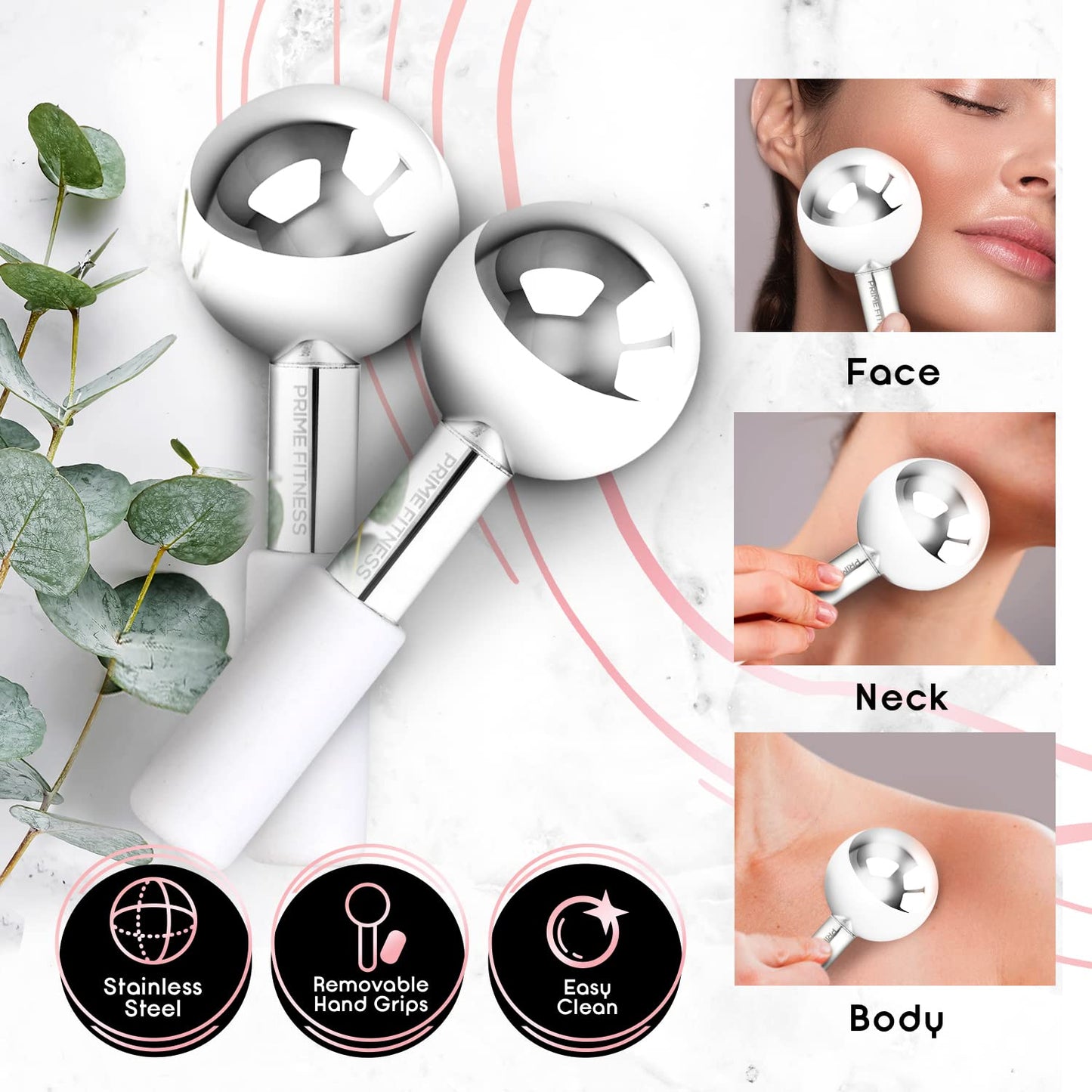 Stainless Steel Cryo Ice Globes – Hot & Cold Facial Massage Balls for Depuffing, Tightening & Glowing Skin