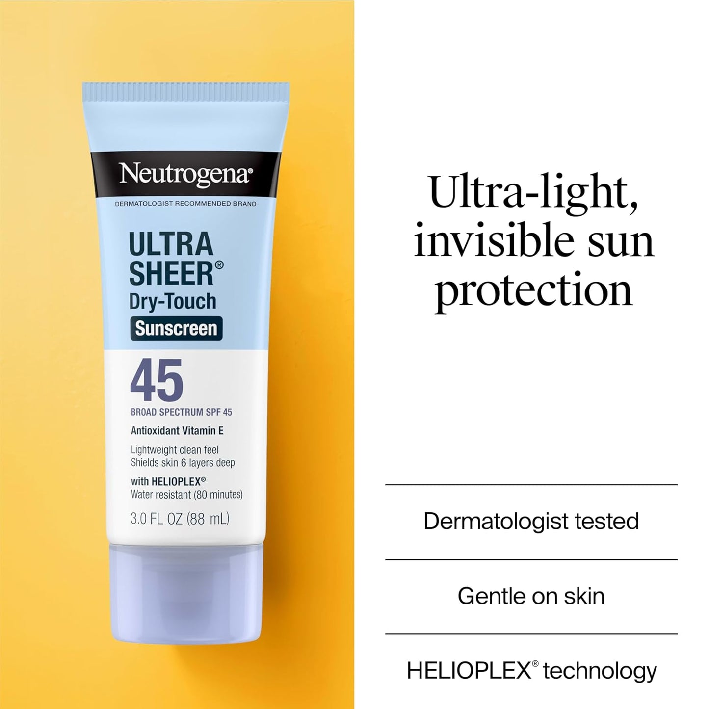 Ultra Sheer Dry‑Touch Sunscreen SPF 45 – Lightweight, Non‑Greasy Broad‑Spectrum UVA/UVB Protection, Water‑Resistant Travel Size Sunblock for Face & Body, 2‑Pack (3oz Each)