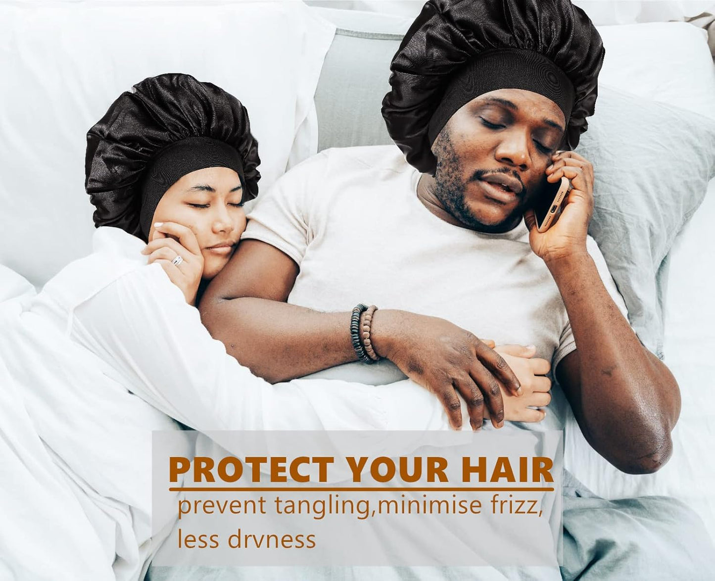 2‑Piece Matching Black Durag & Bonnet Set – Couples Hair Protection, Silky Compression & Nighttime Comfort