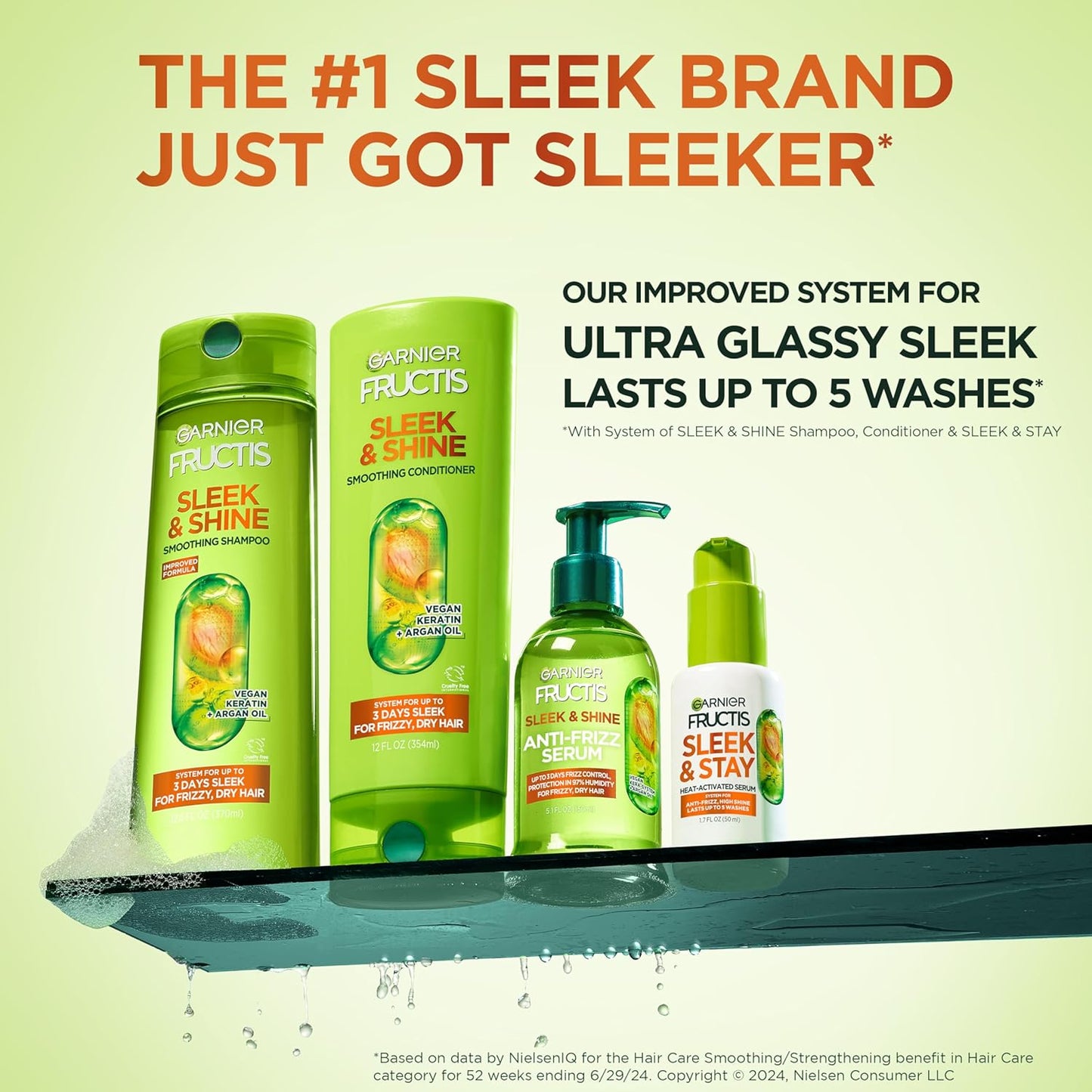 Garnier Fructis Sleek & Shine Shampoo & Conditioner Set – Plant Keratin + Argan Oil, Anti‑Frizz
