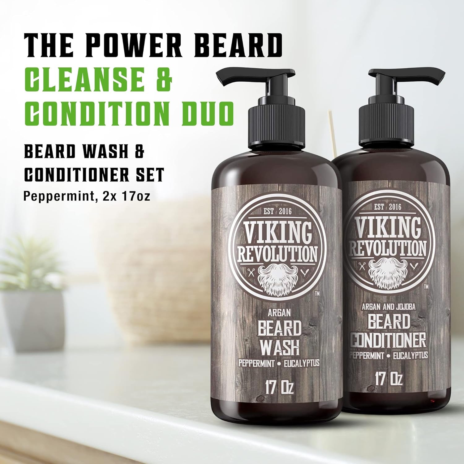 Viking Revolution Beard Shampoo & Conditioner Kit – Hydrating Beard Wash Set with Natural Beard Oil for Growth, Softness & Dandruff Relief