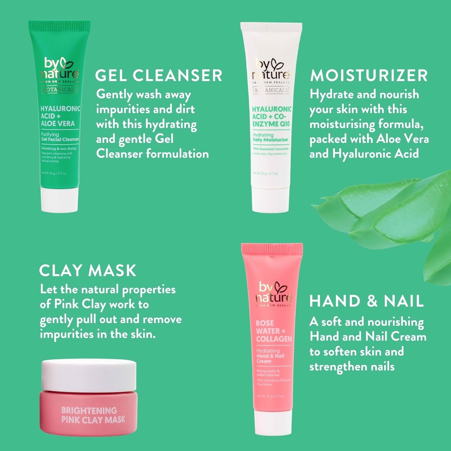 Hydrate, Brighten & Restore Skincare Set – Hyaluronic Acid, Q‑10, Pink Clay & Rose Collagen