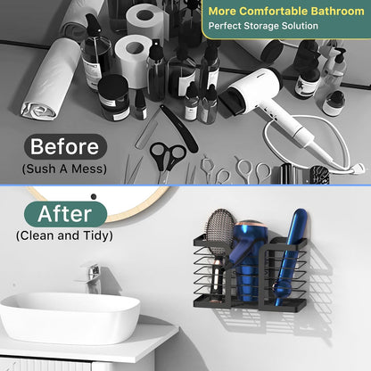 3‑in‑1 Hair Dryer Organizer – Stainless Steel Over‑Cabinet or Countertop Holder with Adjustable Height, Large Capacity Storage for Hair Tools, Brushes & Accessories