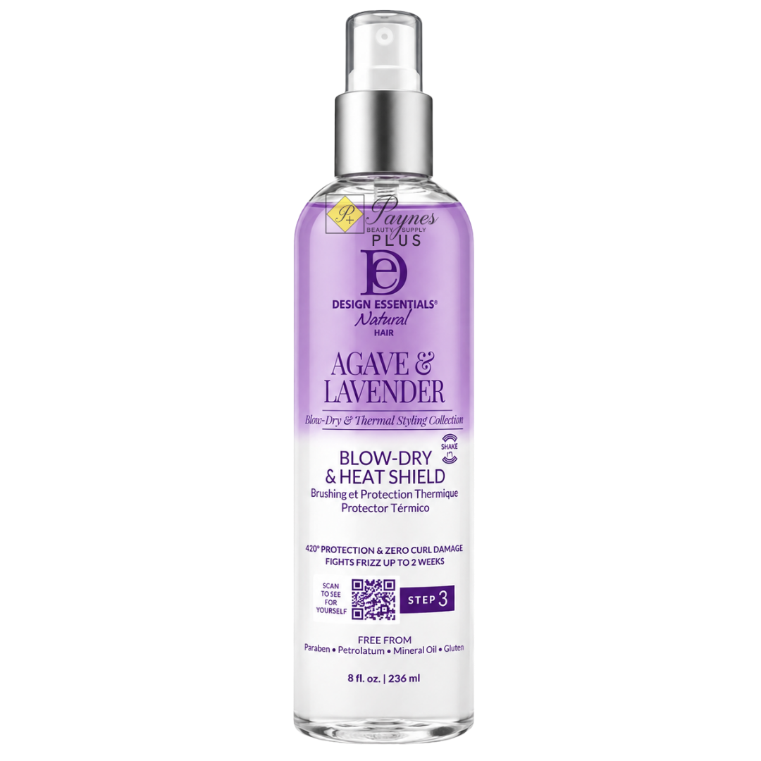 Shop Design Essentials Agave & Lavender Blow-Dry & Heat Shield 8 oz for heat protection up to 420°F, frizz control, moisture and smoother silk presses.