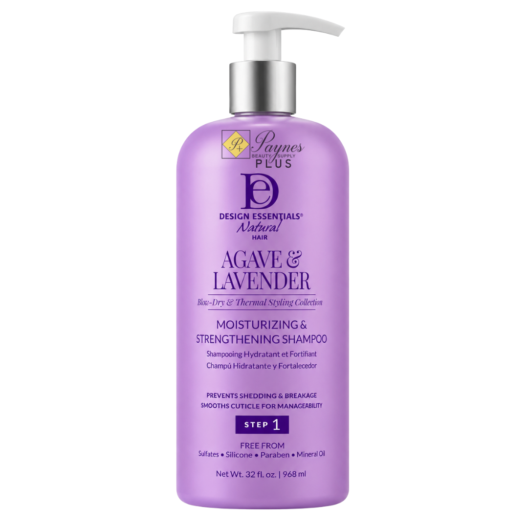 32oz Design Essentials Agave & Lavender Moisturizing & Strengthening Shampoo sulfate-free cleanser for hydration, anti-breakage, blowouts and silk press preparation