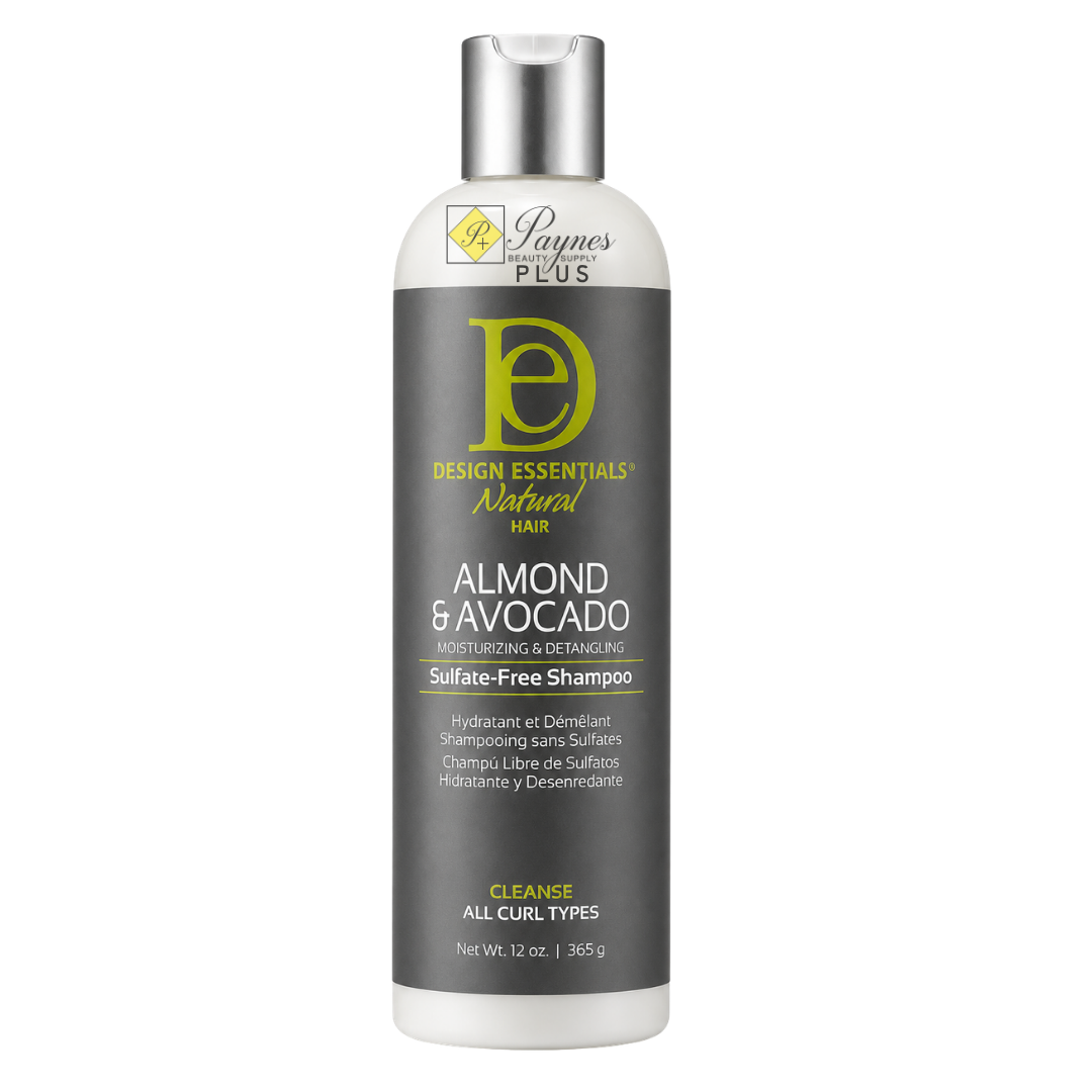 12oz Design Essentials Almond & Avocado Moisturizing & Detangling Sulfate-Free Shampoo for hydration softness frizz control and easy detangling