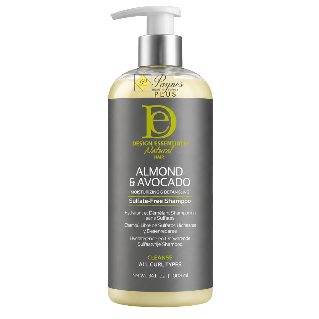 34oz Design Essentials Almond & Avocado Moisturizing & Detangling Sulfate-Free Shampoo for hydration softness frizz control and easy detangling