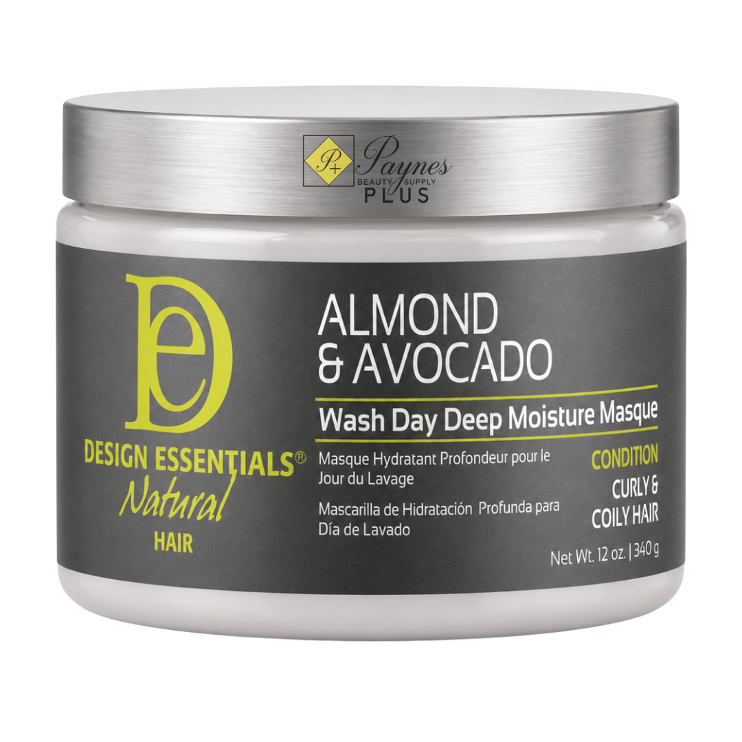 Design Essentials Almond & Avocado Wash Day Deep Moisture Masque 12 oz deep conditioner for dry curly coily hair hydration detangling and breakage control