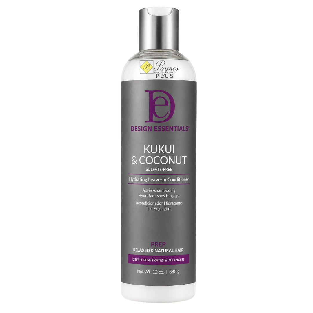 Design Essentials Kukui & Coconut Hydrating Leave-In Conditioner 12 oz moisturizing detangler for soft smooth shiny hair
