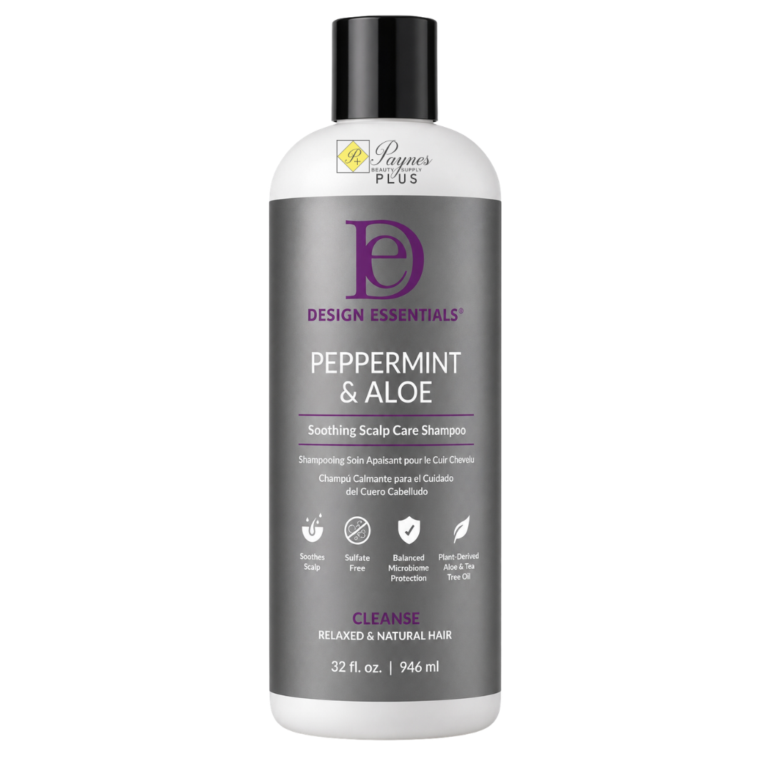 32oz Design Essentials Peppermint & Aloe Soothing Scalp Care Shampoo for deep cleansing, itchy scalp relief, hydration and buildup removal