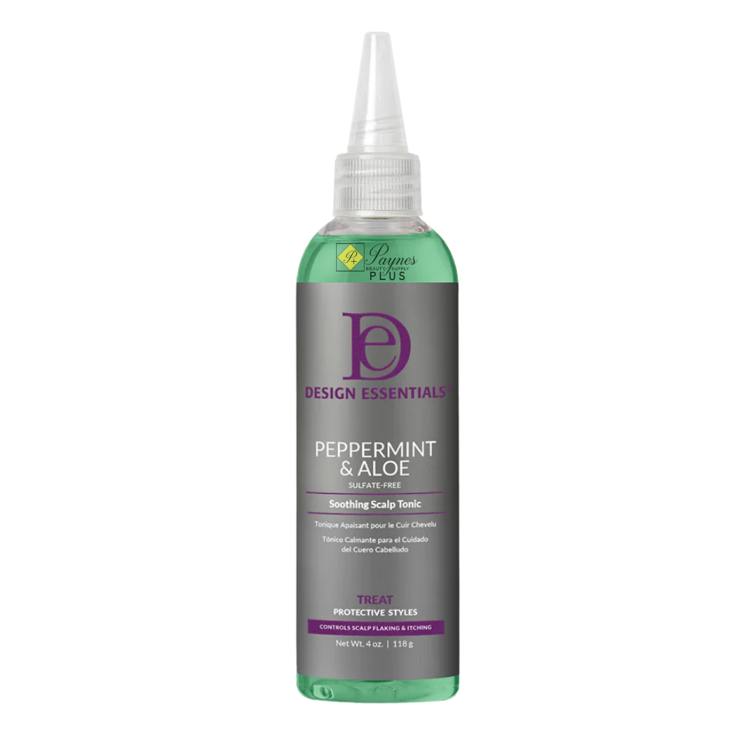Design Essentials Peppermint & Aloe Soothing Scalp Tonic 4 oz cooling no-rinse treatment for itchy dry flaky scalp and buildup